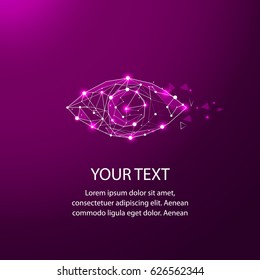 Eye with polygon line on abstract background. Polygonal space low poly with connecting dots and lines. Connection structure. Vector science background