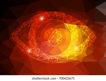 Eye with polygon line on abstract background. Polygonal space low poly with connecting dots and lines. Connection structure. Abstract polygonal light human eye sign. Business wireframe mesh.