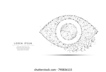 Eye. Polygonal wireframe mesh icon with crumbled edge isolated on white with dots. Vision, health, optical, watch or other concept illustration or background