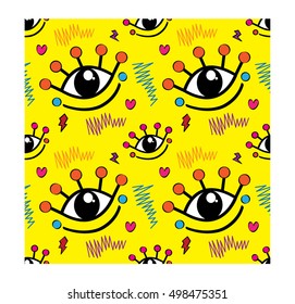 Eye pop art seamless pattern, Background Vector.