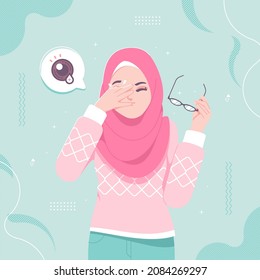 Eye Problem Islamic Hijab Girl Illustration