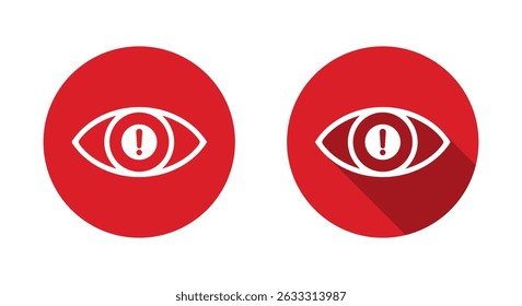Eye problem, vision pain icon with long shadow. Sore eyeball sign symbol