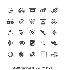 Eye problems, optical contact lens and eyeglasses icons. Eyeball laser surgery vector medical symbols. Eye vision, medical eyesight illustration