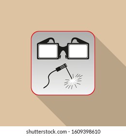 Eye protection during welding. Conditional sign. Vector icon.