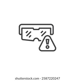 Eye Protection Required line icon. linear style sign for mobile concept and web design. Safety glasses with a warning triangle outline vector icon. Mandatory eye safety symbol, logo illustration
