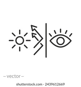 eye protection from sun rays, ultraviolet eyes protect icon, reflection uva or uvb light, thin line symbol on white background - editable stroke vector eps10