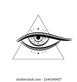 Eye of Providence , All seeing eye of god in triangle mysterious magic tattoo on white background black icon flat vector design.