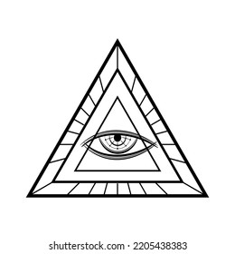 Eye of Providence , All seeing eye of god in triangle mysterious magic tattoo on white background black icon flat vector design.