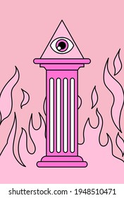 Ojo de providencia. Todos viendo los ojos dentro de un triángulo. Ilustración vectorial del símbolo masónico.