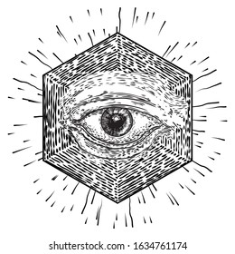 Eye of Providence or All seeing eye. Masonic symbol. New world order sacred religion symbol and spiritual occultism. Occulture vector. 