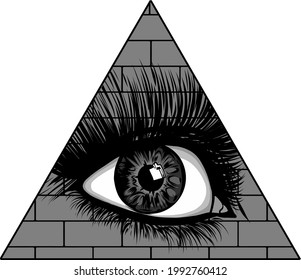 Eye of providence. All seeing eye in the triangle on top of the pyramid masonic symbol.