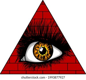 Eye of providence. All seeing eye in the triangle on top of the pyramid masonic symbol.