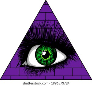 Eye of providence. All seeing eye in the triangle on top of the pyramid masonic symbol.