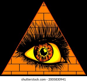 Eye of providence. All seeing eye in the triangle on top of the pyramid masonic symbol.