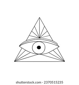 Eye of Providence, all-seeing eye esoteric freemason religious pyramidal symbol, illuminati triangular allegory emblem with rays vector illustration for poster, banner, logo