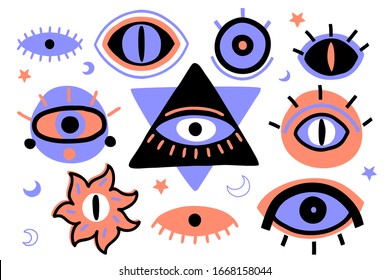 The Eye of Providence. Decorative esoteric vector design elements. The all-seeing eye occult symbol.