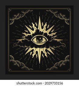 The Eye of Providence in engraving, hand drawn, luxury, celestial, esoteric, boho style, fit for spiritualist, religious, paranormal, tarot reader, astrologer or tattoo vector