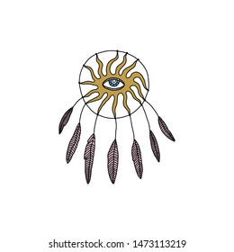 Eye of Providence Hippie Boho Dreamcatcher Indians Vector Clipart Illustration Sticker