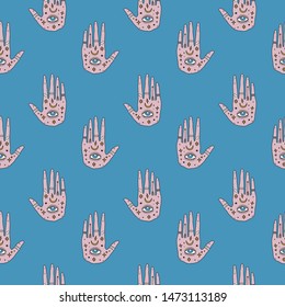 Eye of Providence Magic Hand Witchcraft Rings Sorceress Seamless Pattern Vector Illustration