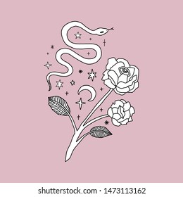 Eye of Providence Magic Rose And Snake Romantic Medieval Engraving Vector Clipart Illustration Sticker