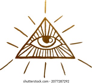 Eye of Providence. Masonic symbol. All seeing eye inside triangle pyramid. New World Order. Sacred geometry, religion, spirituality, occultism. Isolated vector illustration