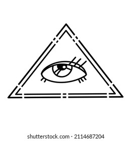 Eye of Providence. Masonic symbol. All-seeing eye inside a triangular pyramid. New world order. Sacred geometry, religion, spirituality, occultism. isolated vector illustration.Art line tattoo design