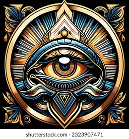 Eye of Providence with ornate frame. Vector illustration. Eye of Providence.