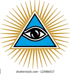 Eye of Providence - pyramid - vector image isolated on white background / All Seeing Eye Of God / Symbol Omniscience