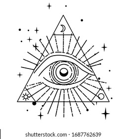 The Eye Of Providence Or Shining Delta. Occult Alchemical Symbolism.