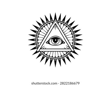 Eye of Providence Vector  All-Seeing Eye in Triangle with Sunburst Rays