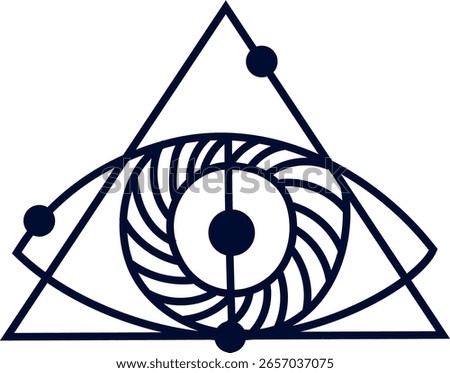 Eye of Providence is watching inside a triangle formed by sacred geometry lines, creating a mystical and spiritual symbol with esoteric meaning, conveying vigilance and awareness
