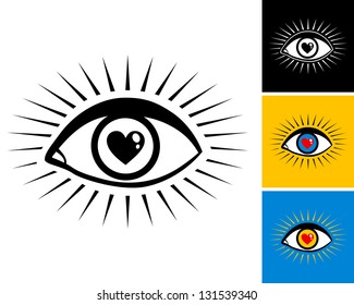 eye with the pupil in the form of heart