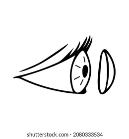Eye put lens isolated on white background. Eye logo design for any purposes in doodle style. Outline optical element. Vector illustration.