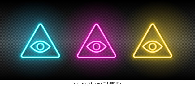 eye, pyramid neon vector icon. Illustration neon blue, yellow, red icon set.