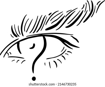 eye, question, hand draw. Black vector illustration art