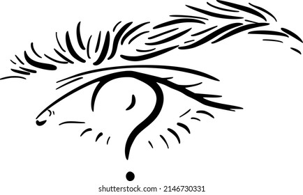 eye, question, hand draw. Black vector illustration art