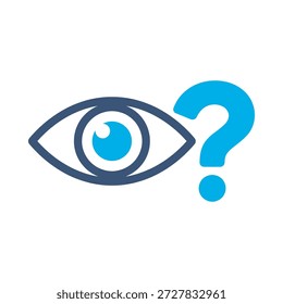 Ícone de pergunta olho azul plano vetor design visão símbolo problema olhar ver dúvida cego ver sinal de elemento gráfico ótico