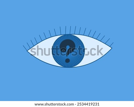 Eye with a question mark in place of the pupil. Flat minimalistic vector conceptual illustration.