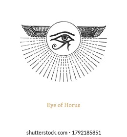 Eye of Ra, vector illustration in engraving style. Vintage pastiche of esoteric and occult sign. Drawn sketch of magical and mystical symbol.