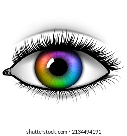 Eye with rainbow pupil illustration isolated on white background