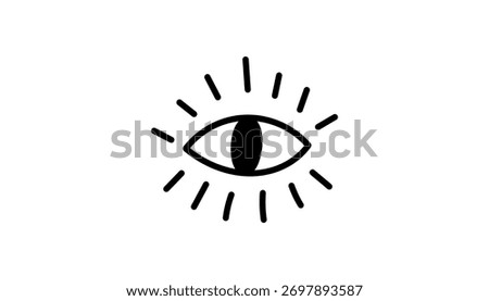 An eye with rays shows sight, gaze and vision. This symbol reflects witchcraft, magic and occult focus. Mystic esoteric astrology connects moon and celestial meanings.