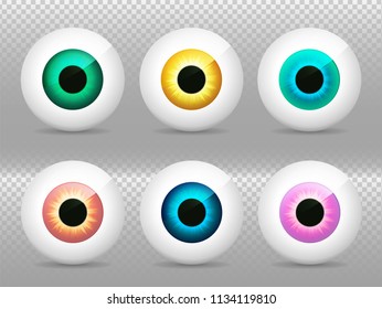 Eye. Realistic 3d eyeball vector illustration. Real human iris,pupil and eye sphere. Icon on transparent background. Isolated macro color eyeball. Character eyes design. Circle anatomy close up