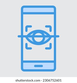 Icono de reconocimiento ocular en azul, uso para presentación de aplicaciones móviles del sitio web