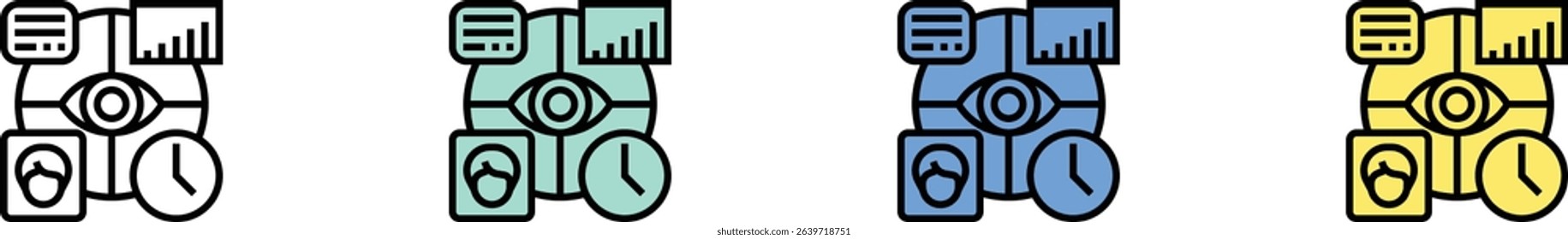 eye recognition icon. Outline, Green, Blue and Yellow Style Design Isolated On White Background