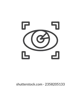 Eye recognition line icon. linear style sign for mobile concept and web design. Iris recognition outline vector icon. Symbol, logo illustration. Vector graphics