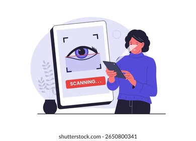 Eye Recognition Technology Illustration. Biometric Iris Scan for Secure Access. Illustrations for websites, landing pages, mobile apps, posters and banners