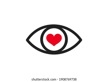 Eye with red heart line icon. Vector illustration.