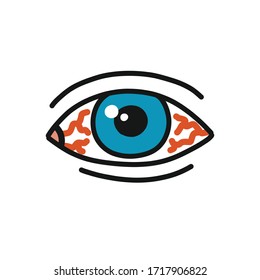 ícono de doodle de enrojecimiento ocular, ilustración vectorial