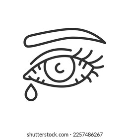 Rojo ocular y lagrimeo, icono lineal. inflamación, alergias. Línea con trazo editable