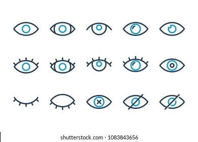 Eye related line icons. View, hide and blind theme line icons.